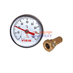 Термометр 0-120 биметаллический d 40мм, зад подключение 1/4, с погружной гильзой  ViEiR  (1/100шт)