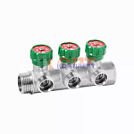 Коллектор латунный с регулирующими вентилями 1"x3/4"- 3 вых. ЕВРОКОНУС (16/4шт)