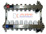Коллекторная группа 1"х5 вых С КЛАПАНАМИ и индикацией температуры, в сборе, НЕРЖАВЕЙКА (1/ 3шт)