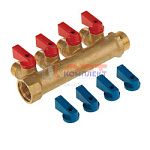 коллектор 4 выхода с отсеч кранами 3/4х1/2 нар.латунь (1/30шт)