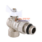 Кран шар. BASE угловой с полусгоном 1/2" вн.-нар. белая рукоятка с доп. уплотнением (8 /96шт)