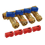 коллектор с отсеч. кранами 3/4"х16 - 4 вых. красн.+син. латунь VR (40/1шт)