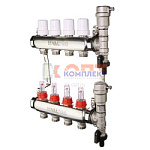 - Коллекторная группа НЕРЖ со встр. расх. в сборе, с воздух и слив клапан 1"х10 вых. Евроконус 3/4"