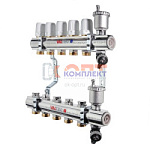 Коллекторная группа ЛАТУНЬ в сборе, с воздух и слив клапан, 1"х10 вых. Евроконус 3/4" (Италия)