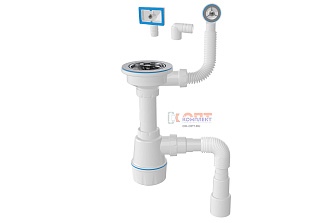Сифон для керам мойки, выпуск 3 1/2, ДВА перелива, пластик.винт 45,г/тр 1 1/2  Ø 40/50  (20шт) 0