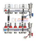 Коллекторная группа с расход. 5-вых  НЕРЖ. С ТРОЙНИКАМИ 1"x3/4" "ViEiR" (5/1шт)