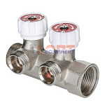 Коллектор с регул. вентилями, 1"х2 вых. Евроконус 3/4" (на подающий трубопровод)