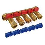 коллектор с отсеч. кранами 3/4"х16 - 5 вых. красн.+син. латунь VR (40/1шт)