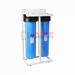 двойной магистр. фильтр ВВ20 1" для ХВС с картридж и ПОДСТАВКОЙ СИНИЙ корпус (1/6шт)