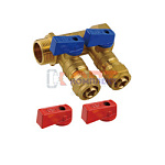 коллектор с отсеч. кранами 3/4"х16 - 2 вых. красн.+син. латунь VR (40/1шт)