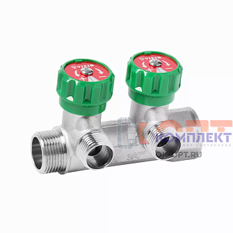 Коллектор латунный с регулирующими вентилями 3/4"x1/2" КОНУС - 2 вых. (24/6шт) 0