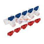 Коллектор PPR с отсечными кранами 32 вн. х 5 вых. 20 вн. (кр+син) (1/40шт)