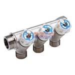 коллектор 3 выхода с регулировочными вентилями 3/4х1/2 нар. латунь никель (2/20шт)