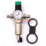 Фильтр с регулятором давления и манометром 1/2" для горя. воды НИКЕЛЬ "ViEiR" (10/1шт)