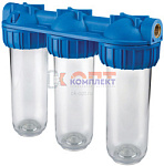 тройной магистр. фильтр SL10 1/2" для ХВС с картридж ( РР+гран уголь+прес уголь) прозрачный (1/6шт)