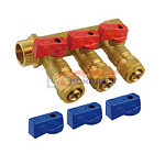 коллектор с отсеч. кранами 3/4"х16 - 3 вых. красн.+син. латунь VR (40/1шт)