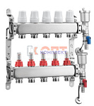 Коллектор группа ZEGOR НЕРЖ с расход,  В КОМПЛЕКТЕ с воздухоотвод. и слив клапан, 1"х6 вых (1/ 3шт)